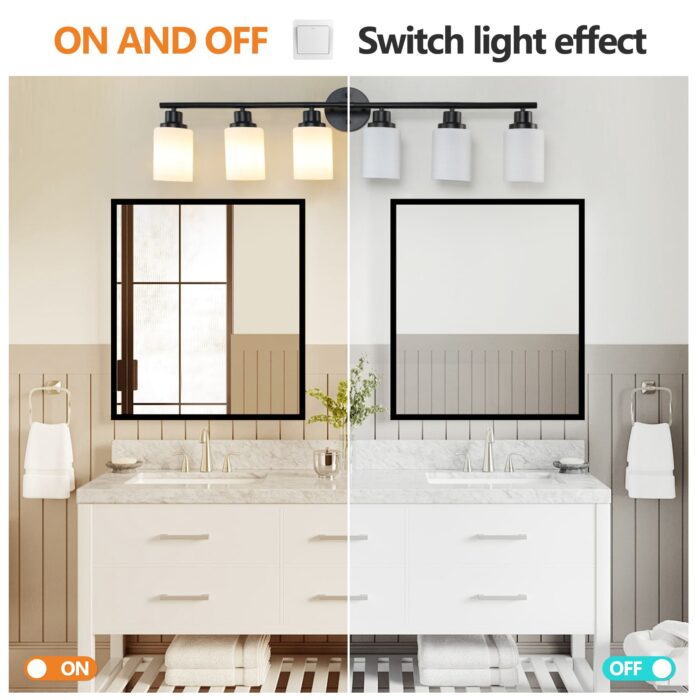 6-Light Vanity Light – Modern Black Bathroom Wall Fixture with Frosted Glass Shades - Image 5
