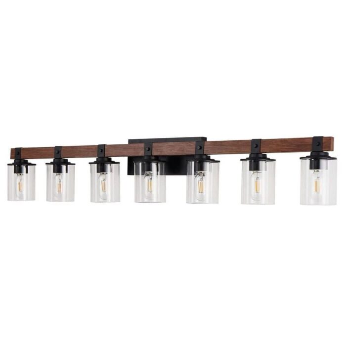 7 Light Bathroom Vanity Lights, Rustic Wood And Metal Bathroom Wall Fixture For Farmhouse Decor - Image 1