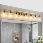 8 Light Gold Vanity Light, Contemporary Bathroom Wall Sconce with Glass Shades - Image 2