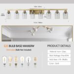 8 Light Gold Vanity Light, Contemporary Bathroom Wall Sconce with Glass Shades - Image 6
