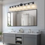 8-Light Vanity Wall Light – Matte Black Bathroom Fixture with Frosted Glass Shades - Image 3