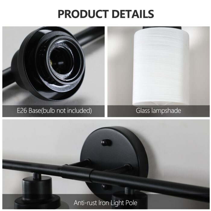 8-Light Vanity Wall Light – Matte Black Bathroom Fixture with Frosted Glass Shades - Image 5
