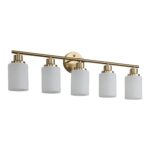 Bathroom Vanity Light – 5-Light Brushed Gold Wall Sconce with Frosted Glass Shades