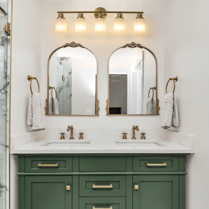Bathroom Vanity Light – 5-Light Brushed Gold Wall Sconce with Frosted Glass Shades - Image 3