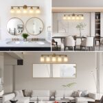Bathroom Vanity Light – 5-Light Brushed Gold Wall Sconce with Frosted Glass Shades - Image 4