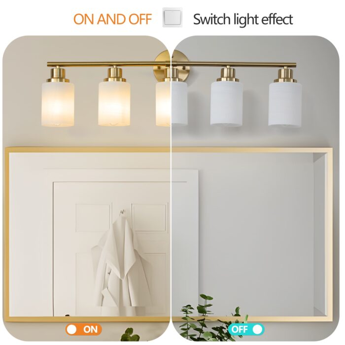 Bathroom Vanity Light – 5-Light Brushed Gold Wall Sconce with Frosted Glass Shades - Image 5
