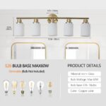 Bathroom Vanity Light – 5-Light Brushed Gold Wall Sconce with Frosted Glass Shades - Image 7