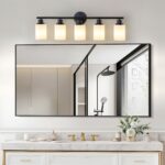 Black 5-Light Vanity Light Fixture with Milky White Glass Shades for Bathroom Mirror - Image 2