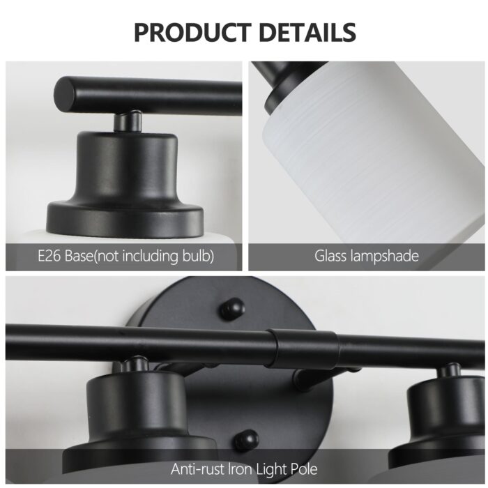 Black 5-Light Vanity Light Fixture with Milky White Glass Shades for Bathroom Mirror - Image 4