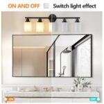 Black 5-Light Vanity Light Fixture with Milky White Glass Shades for Bathroom Mirror - Image 5