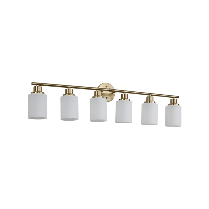 Brushed Gold 6-Light Vanity Wall Sconce with Frosted Glass for Bathroom or Hallway - Image 1