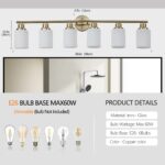 Brushed Gold 6-Light Vanity Wall Sconce with Frosted Glass for Bathroom or Hallway - Image 7