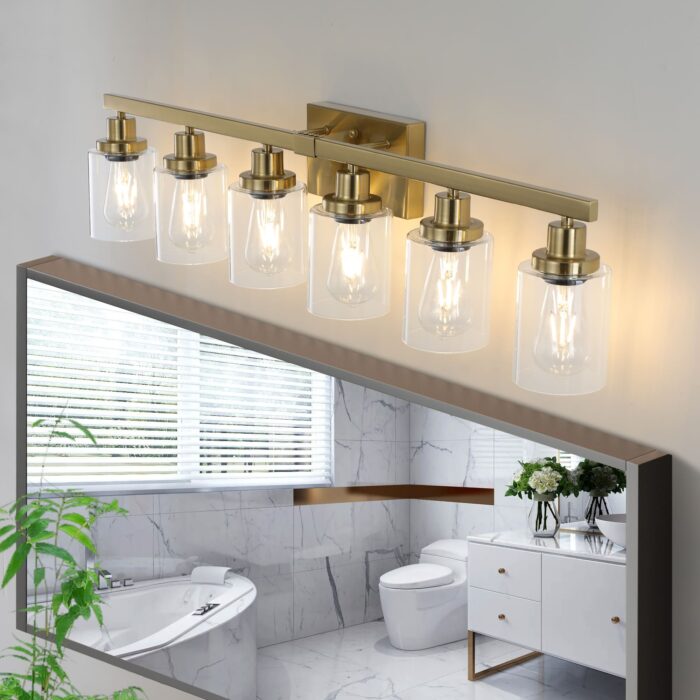 Brushed Gold Vanity Light, Contemporary Bathroom Fixture with 6 Lights - Image 3