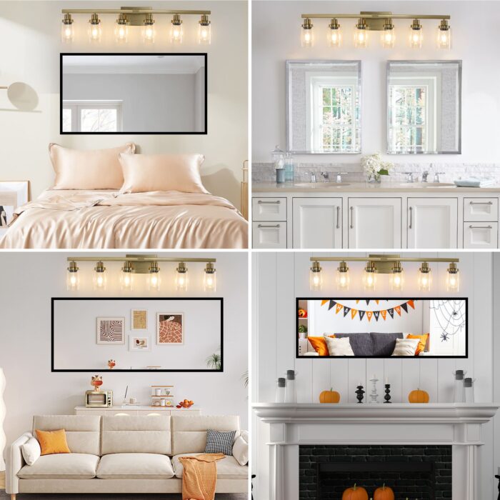 Brushed Gold Vanity Light, Contemporary Bathroom Fixture with 6 Lights - Image 4