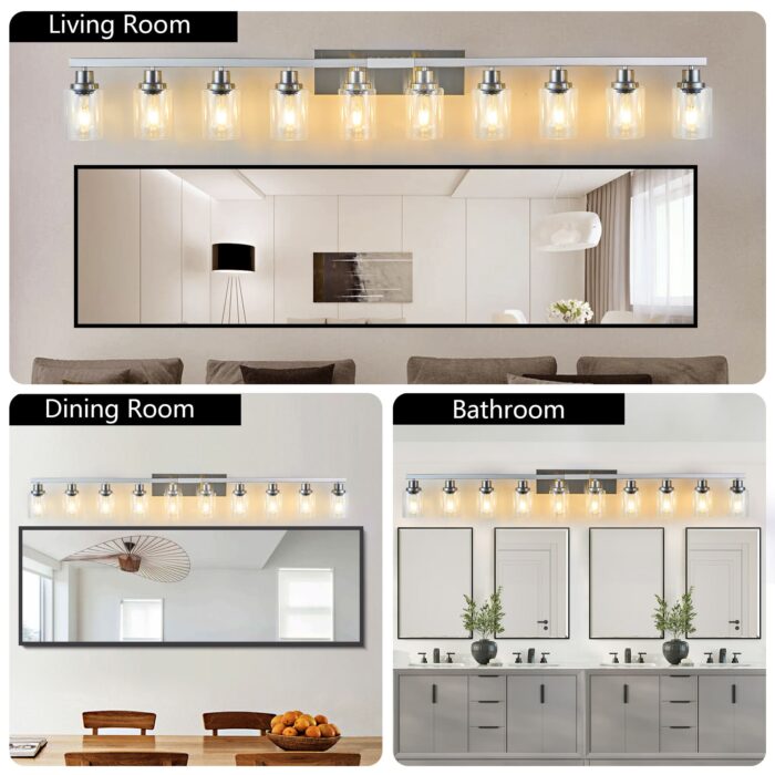 Chrome Vanity Light – Modern Bathroom Wall Fixture with Clear Glass Shades - Image 3
