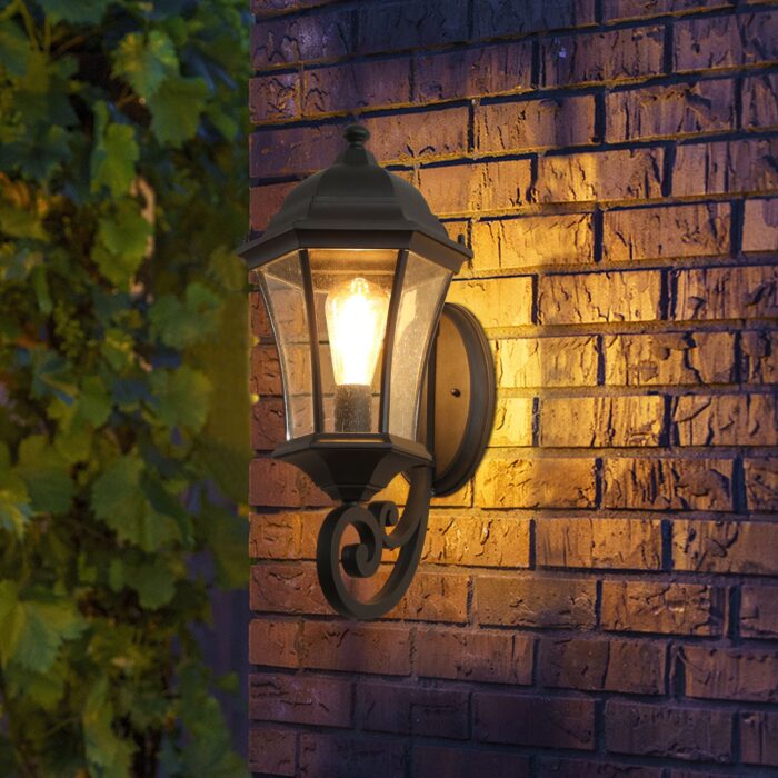 Classic Retro Outdoor Wall Sconce – Black Waterproof Exterior Light with Sensor
