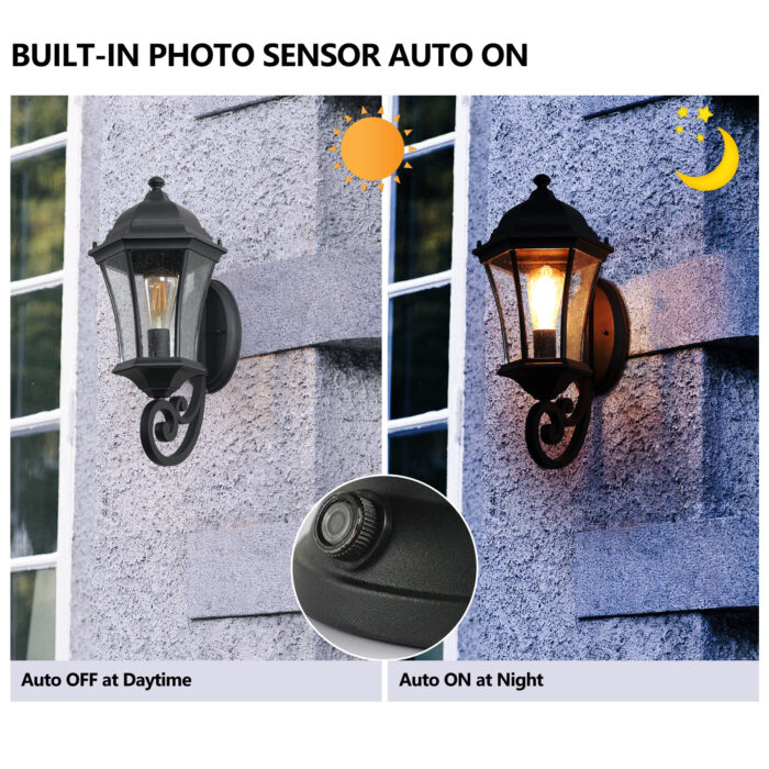 Classic Retro Outdoor Wall Sconce – Black Waterproof Exterior Light with Sensor
