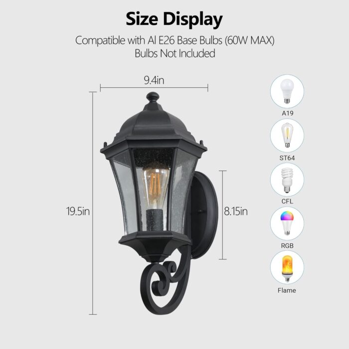 Classic Retro Outdoor Wall Sconce – Black Waterproof Exterior Light with Sensor