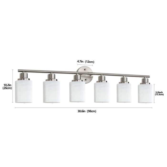 Contemporary 6-Light Vanity Light, Brushed Nickel Finish with Frosted Glass Shades - Image 7