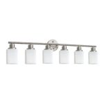 Contemporary 6-Light Vanity Light, Brushed Nickel Finish with Frosted Glass Shades