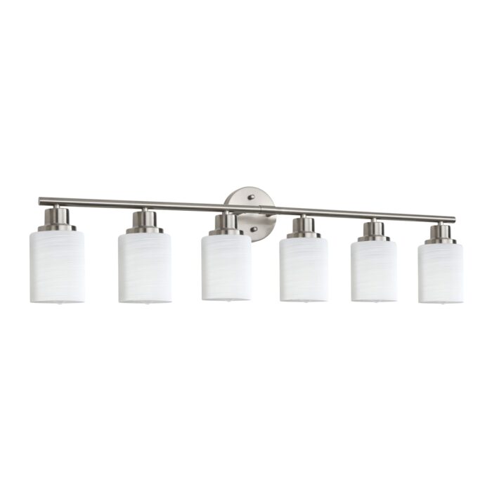 Contemporary 6-Light Vanity Light, Brushed Nickel Finish with Frosted Glass Shades - Image 1
