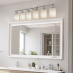 Contemporary 6-Light Vanity Light, Brushed Nickel Finish with Frosted Glass Shades - Image 3