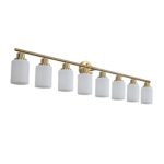 Contemporary 8-Light Vanity Light, Brushed Gold Finish with Frosted Glass