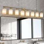 Contemporary 8-Light Vanity Light, Brushed Gold Finish with Frosted Glass - Image 2