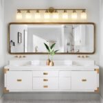 Contemporary 8-Light Vanity Light, Brushed Gold Finish with Frosted Glass - Image 3