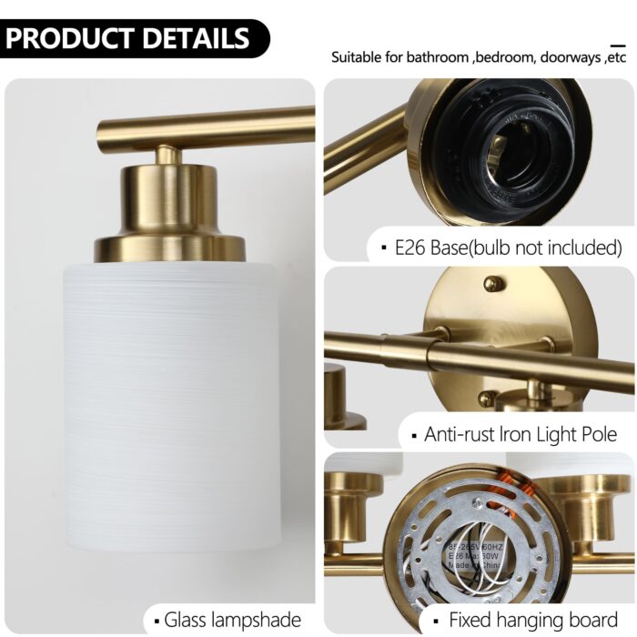 Contemporary 8-Light Vanity Light, Brushed Gold Finish with Frosted Glass - Image 6