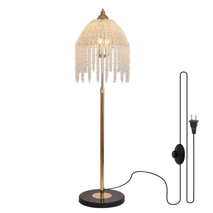 Crystal Floor Lamp – Elegant Waterfall Style with Marble Textured Base, 3-Light Standing Lamp - Image 1