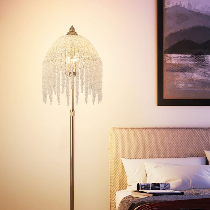 Crystal Floor Lamp – Elegant Waterfall Style with Marble Textured Base, 3-Light Standing Lamp - Image 3