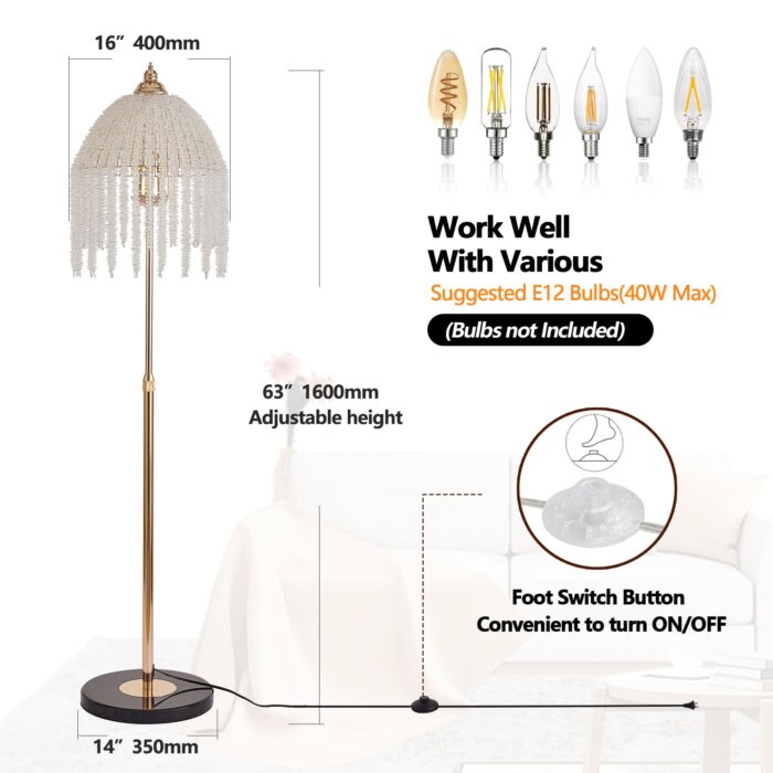 Crystal Floor Lamp – Elegant Waterfall Style with Marble Textured Base, 3-Light Standing Lamp - Image 6