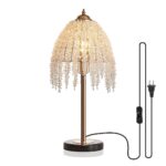 Crystal Table Lamp, 19-Inch Vintage Waterfall Style with Marble Base for Bedroom or Living Room