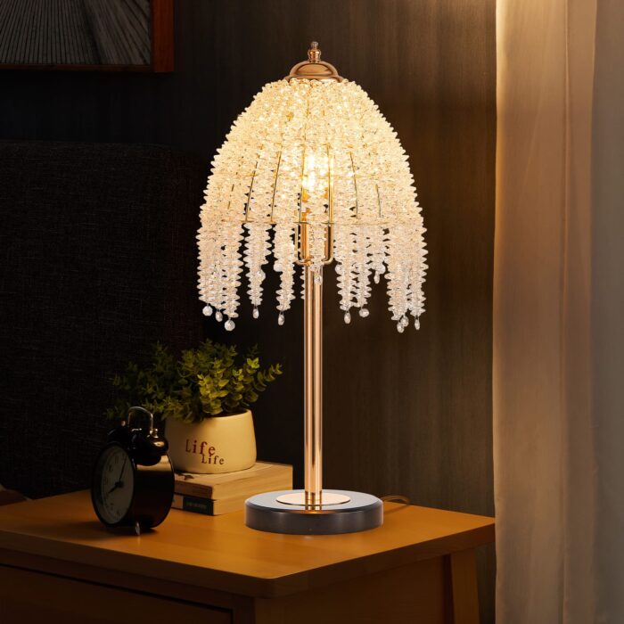 Crystal Table Lamp, 19-Inch Vintage Waterfall Style with Marble Base for Bedroom or Living Room - Image 4
