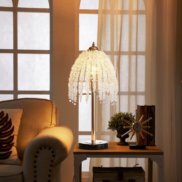 Crystal Table Lamp, 19-Inch Vintage Waterfall Style with Marble Base for Bedroom or Living Room - Image 3