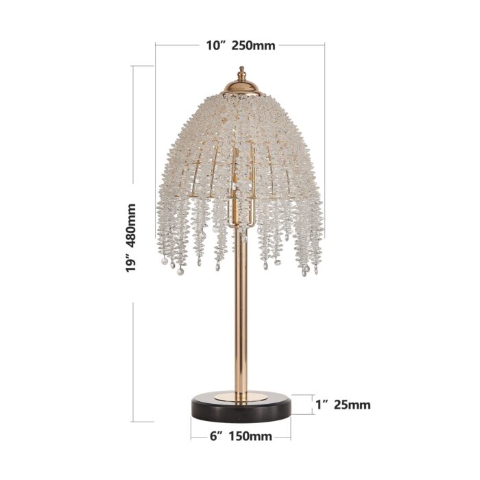 Crystal Table Lamp, 19-Inch Vintage Waterfall Style with Marble Base for Bedroom or Living Room - Image 6