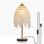 Crystal Table Lamp, 19" Vintage Waterfall Design with Teardrop Beads and Marble Base