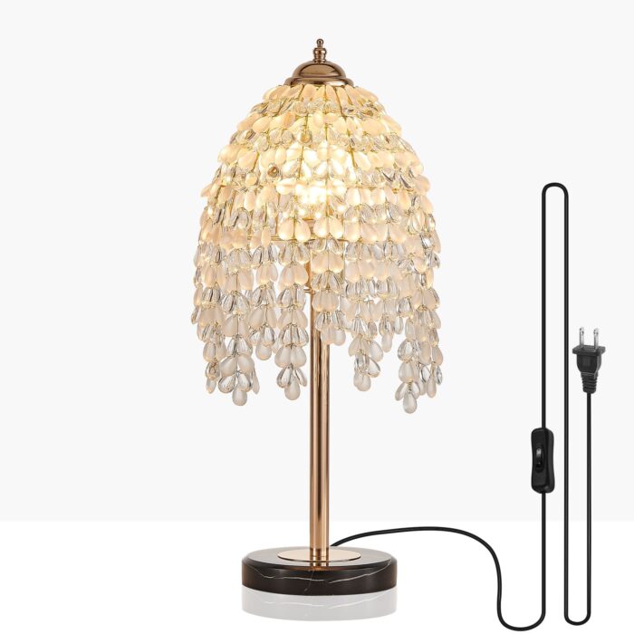 Crystal Table Lamp, 19" Vintage Waterfall Design with Teardrop Beads and Marble Base - Image 1