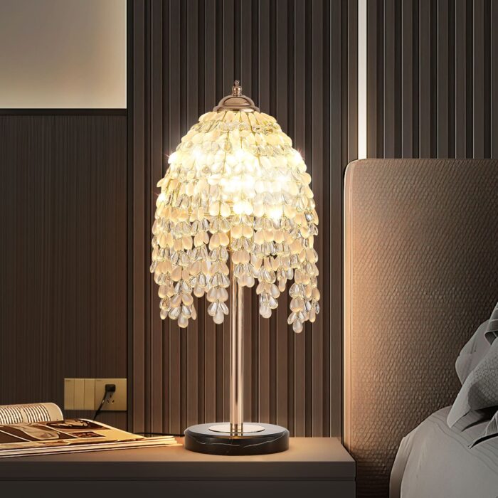 Crystal Table Lamp, 19" Vintage Waterfall Design with Teardrop Beads and Marble Base - Image 2