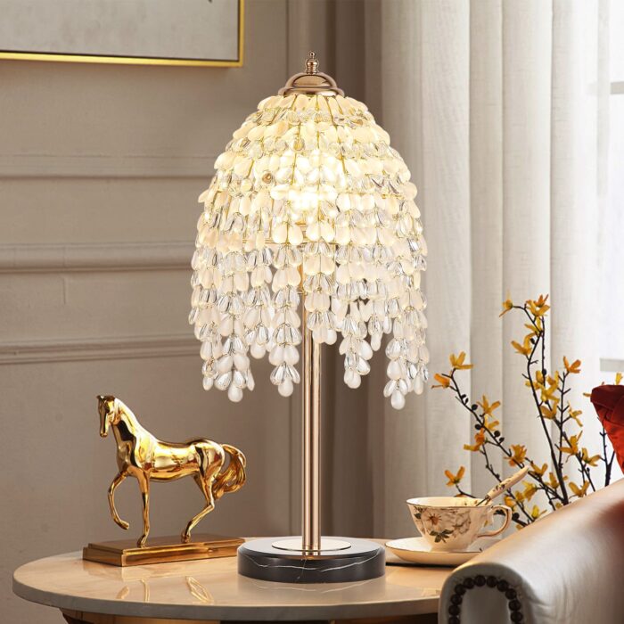 Crystal Table Lamp, 19" Vintage Waterfall Design with Teardrop Beads and Marble Base - Image 3