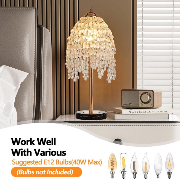 Crystal Table Lamp, 19" Vintage Waterfall Design with Teardrop Beads and Marble Base - Image 4