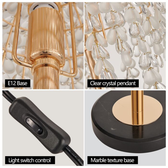 Crystal Table Lamp, 19" Vintage Waterfall Design with Teardrop Beads and Marble Base - Image 5