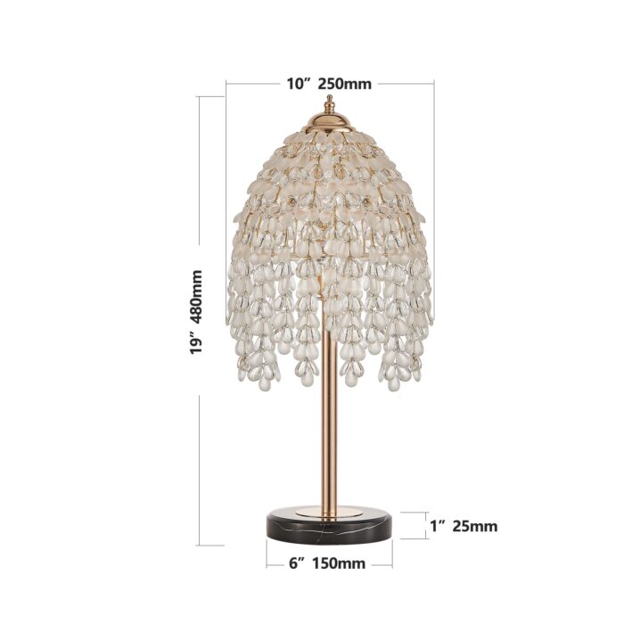 Crystal Table Lamp, 19" Vintage Waterfall Design with Teardrop Beads and Marble Base - Image 6