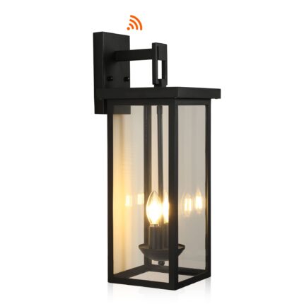 Farmhouse 2-Light Outdoor Wall Light – 21.7 Black Sconce with Dusk to Dawn Sensor