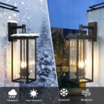Farmhouse 2-Light Outdoor Wall Light – 21.7 Black Sconce with Dusk to Dawn Sensor