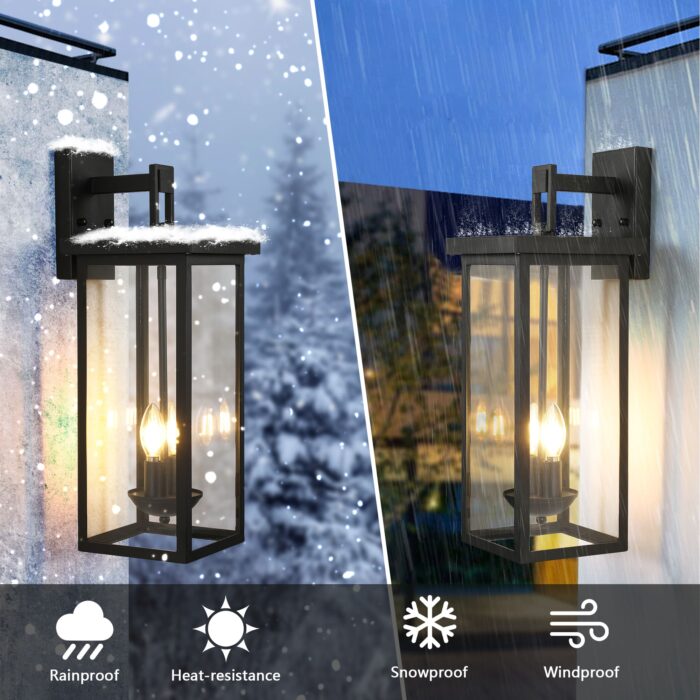 Farmhouse 2-Light Outdoor Wall Light – 21.7 Black Sconce with Dusk to Dawn Sensor