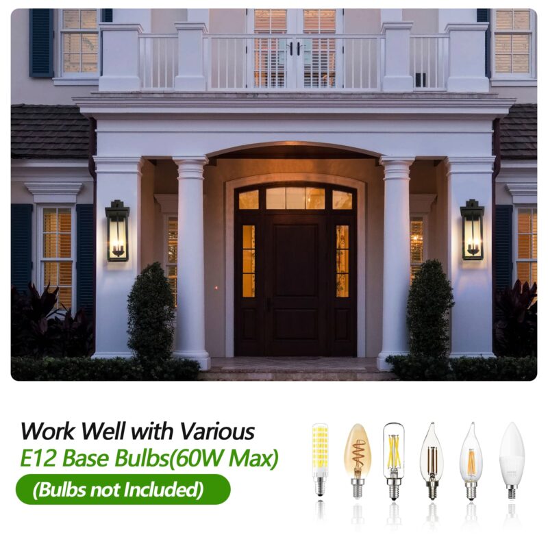 Farmhouse 2-Light Outdoor Wall Light – 21.7 Black Sconce with Dusk to Dawn Sensor