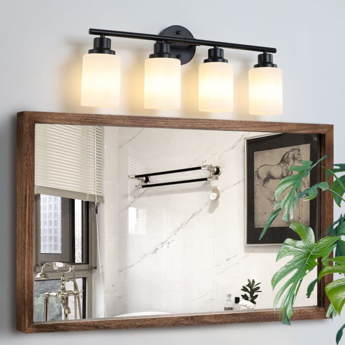 Matte Black 4-Light Vanity Light – Modern Bathroom Wall Lamp with Frosted Glass - Image 2