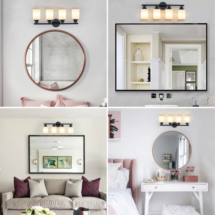 Matte Black 4-Light Vanity Light – Modern Bathroom Wall Lamp with Frosted Glass - Image 3